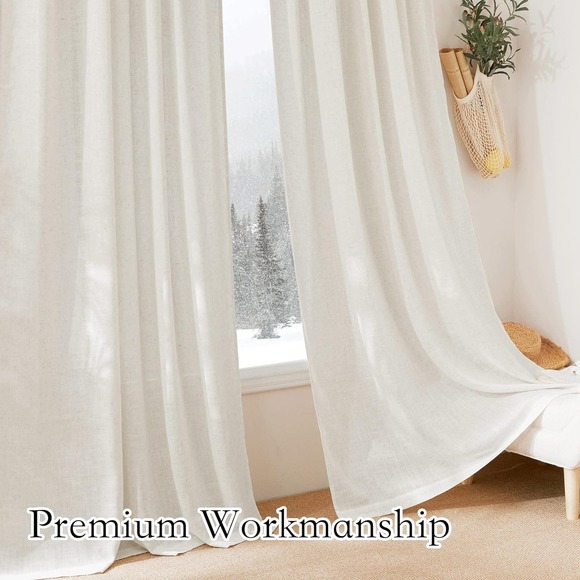 2 Flax Linen Blend Curtain Panels, Each 52"W x 90"L, Semi-Sheer, Light Filtering - Picture 5 of 8